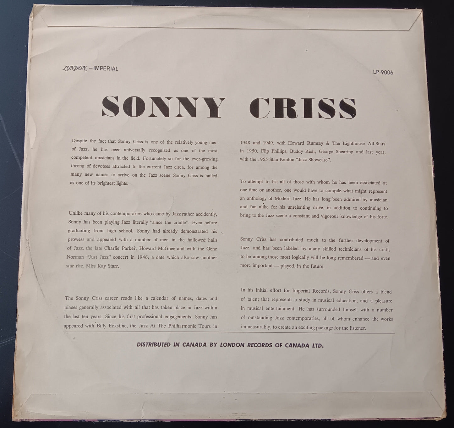 [Used LP] Criss, Sonny / Jazz - U.S.A.