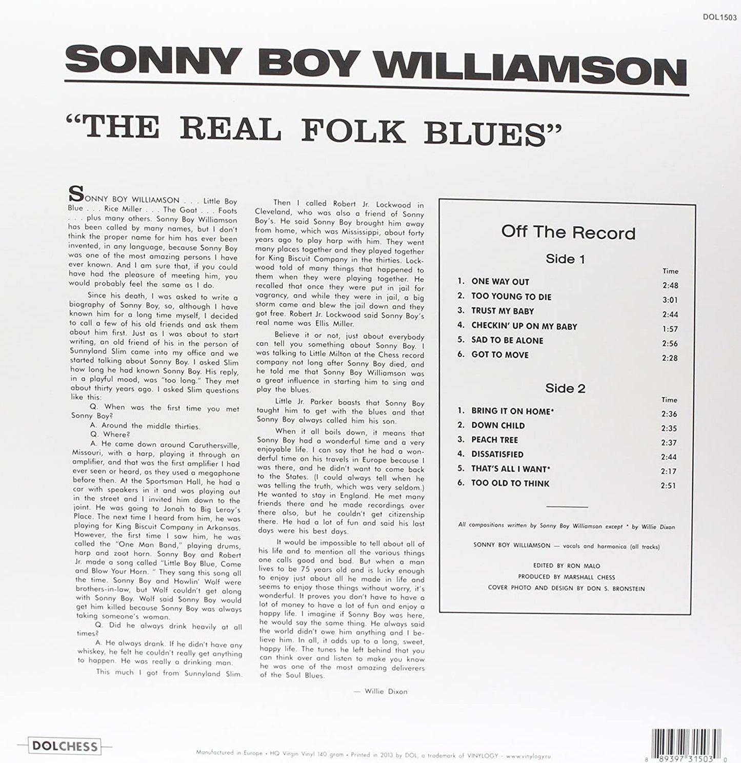 Willamson, Sonny Boy/The Real Folk Blues [LP]