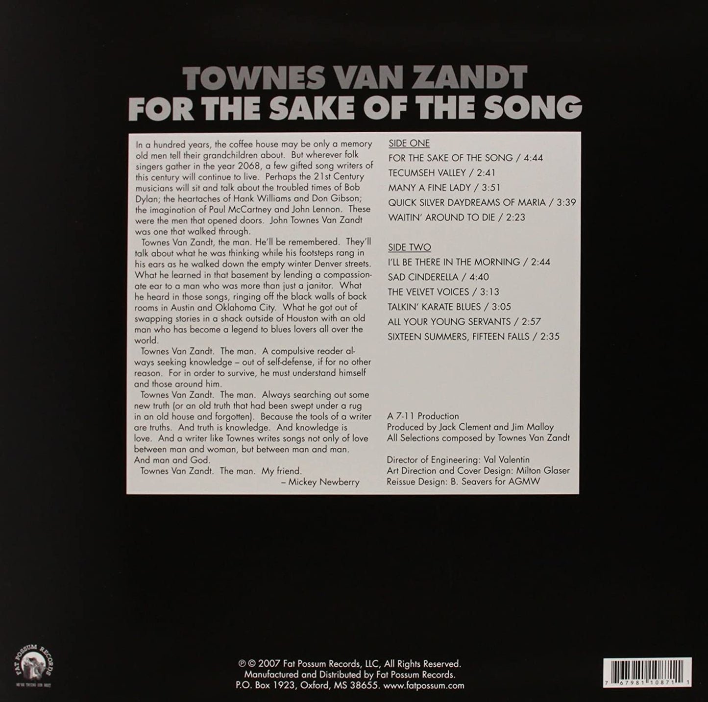 Van Zandt, Townes/For the Sake of the Song [LP]