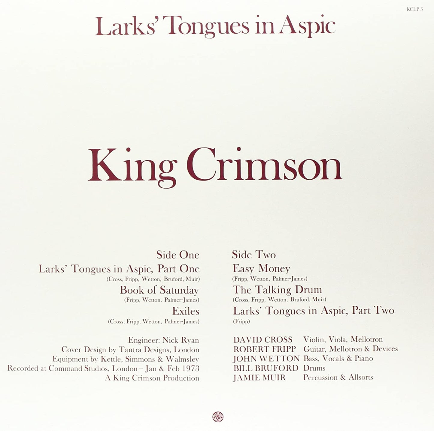 King Crimson/Lark's Tongues In Aspic [LP]