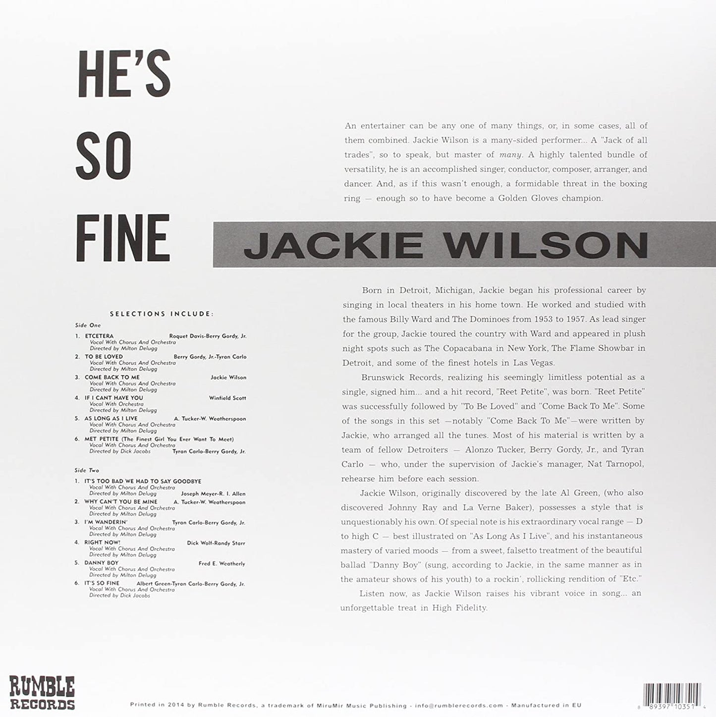 Wilson, Jackie/He's So Fine [LP]